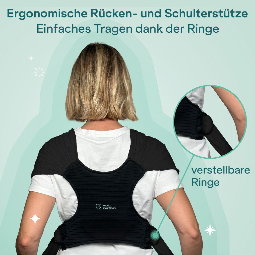 Koala Babycare Tragetuch Baby Neugeborene - Einfach Anzuziehen für Mütter und Väter - Babytrage Multi-Use Bis 9kg - Babytragetuch Schwarz