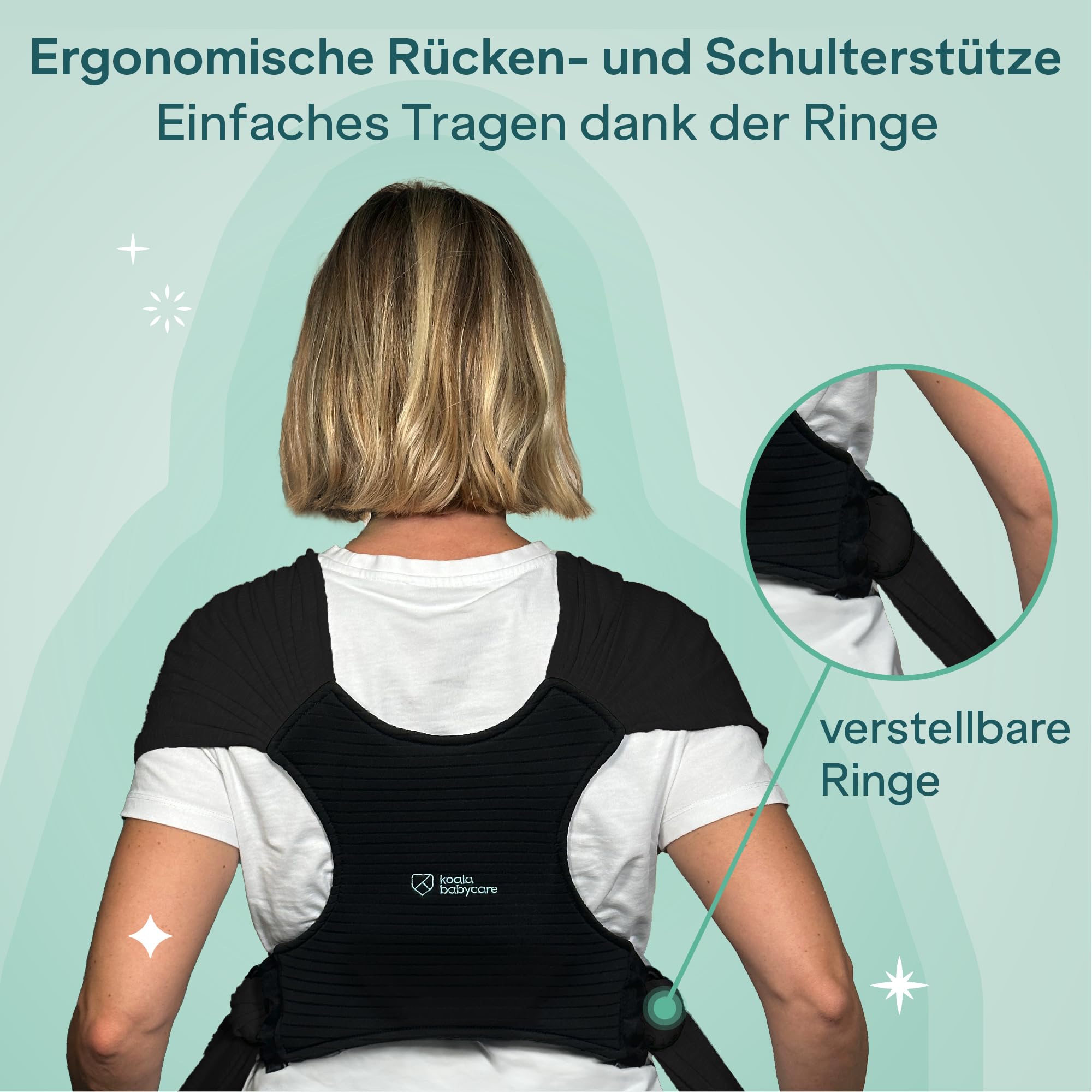 Koala Babycare Tragetuch Baby Neugeborene - Einfach Anzuziehen für Mütter und Väter - Babytrage Multi-Use Bis 9kg - Babytragetuch Schwarz