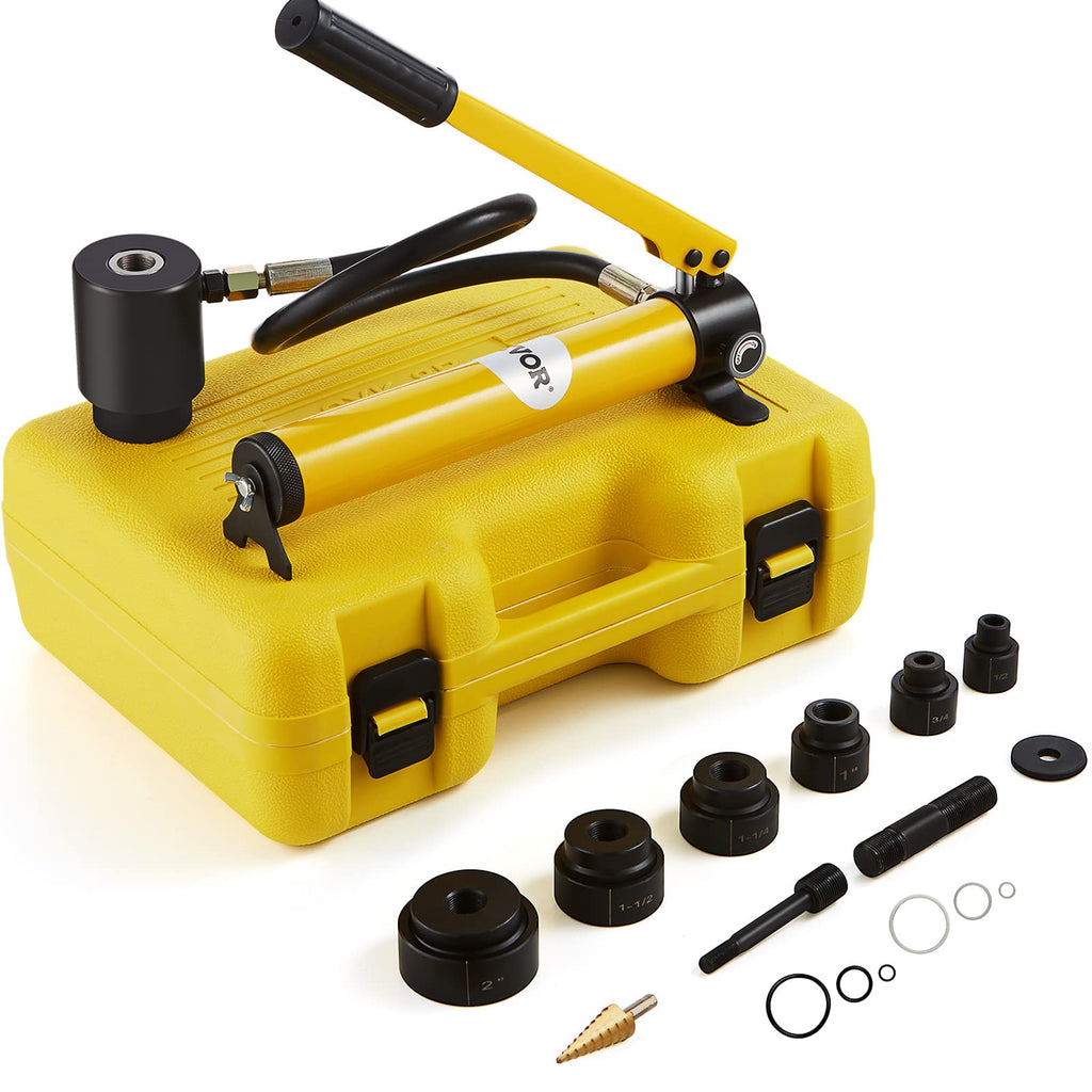Mophorn 10T Hydraulischer Blechlocher Punch Set hydraulischer Locher Metall Kit Pumpe Lochgräber mit 6 Lochstempel Ram mit 80cm Hochdruckschlauch Knockout Punches Gelb