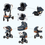 MoLi Kinderwagen 3 in 1, Kinderwagen mit Umkehrbarem Doppelschiebemodus, Buggy mit Großer Bequemer Babywanne, Kombikinderwagen 3 in 1 Rahmen Aluminiumlegierung Faltbar Hohe Landschaft (225 Khaki)