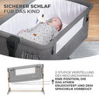 Kinderkraft Neste Grow 3 in 1 Babybett, Beistellbett Baby, Kinderbett ab Geburt für 2 Jahre, mit Matratze Transporttasche Rollen, Höhenverstellung in 5 Stufen, Stahlkonstruktion, Hellgrau