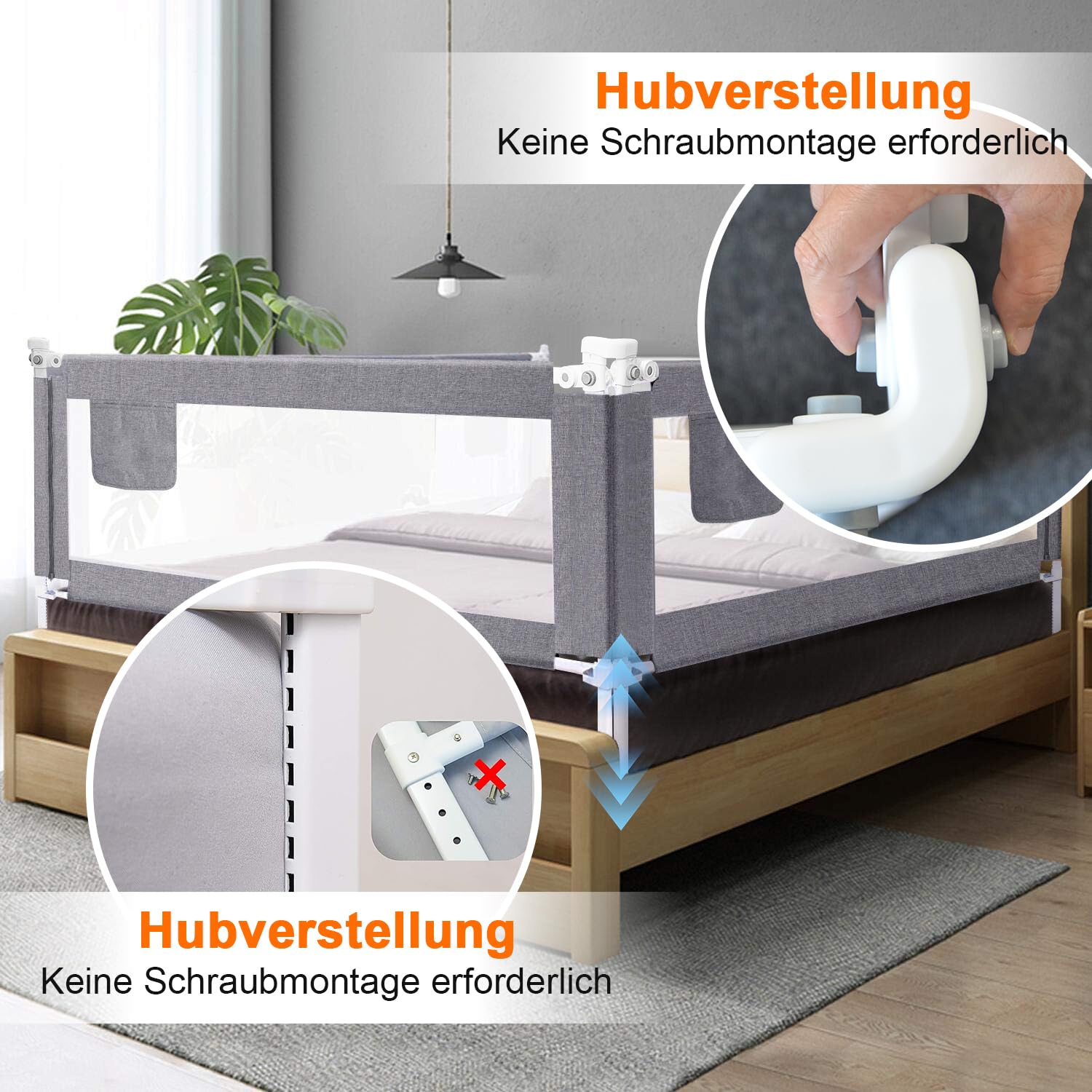 Eyeleaf Rausfallschutz für Kinder - Bettgitter grau 2M Neues Muster Rausfallschutz Bett Gitter Rausfallschutz Schutzgitter für Kinderbetten bettgitter rausfallschutz-Deutscher Aufbauanleitung