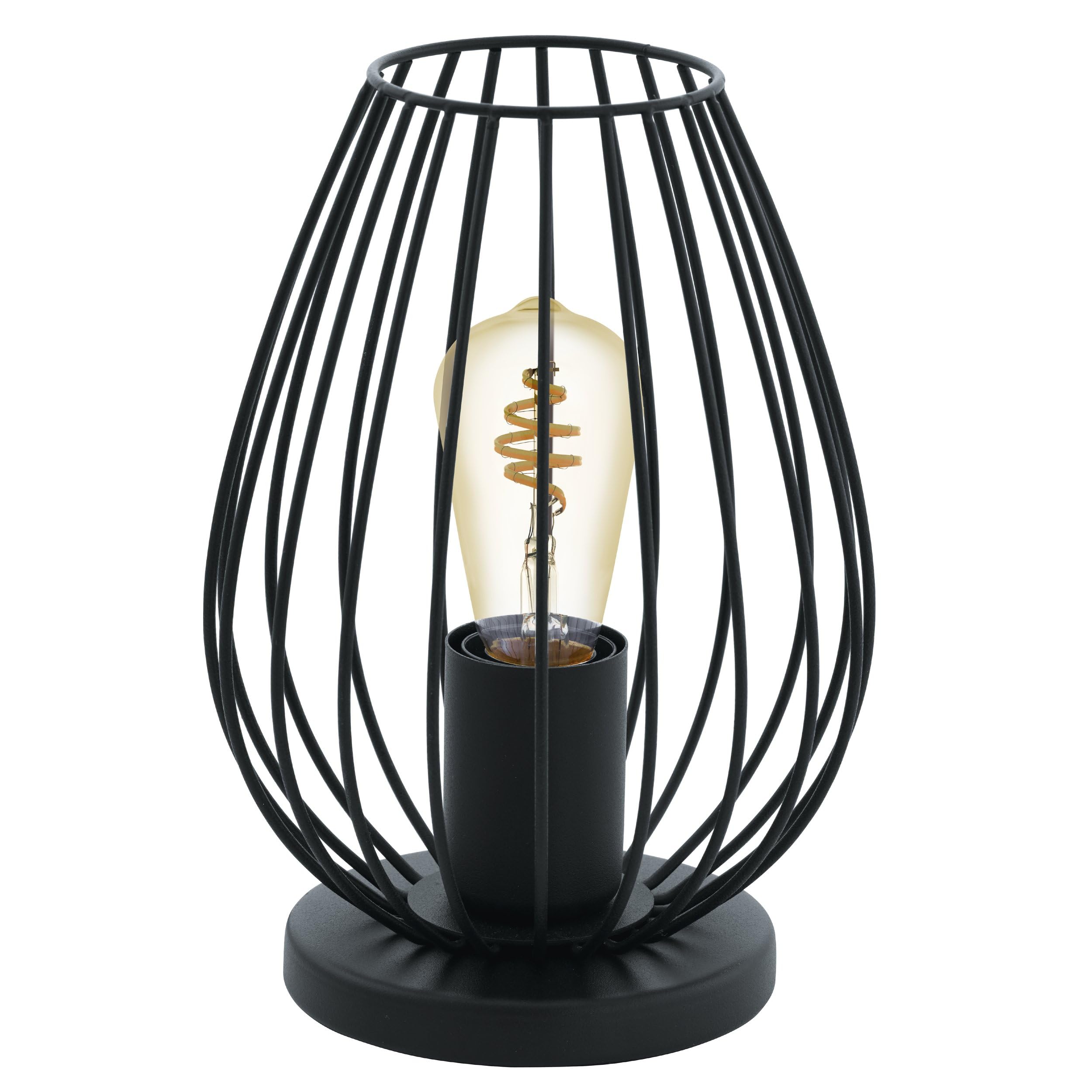 EGLO Tischlampe Newtown, 1 flammige Vintage Tischleuchte, Nachttischlampe aus Stahl, Farbe: Schwarz, Fassung: E27, inkl. Schalter
