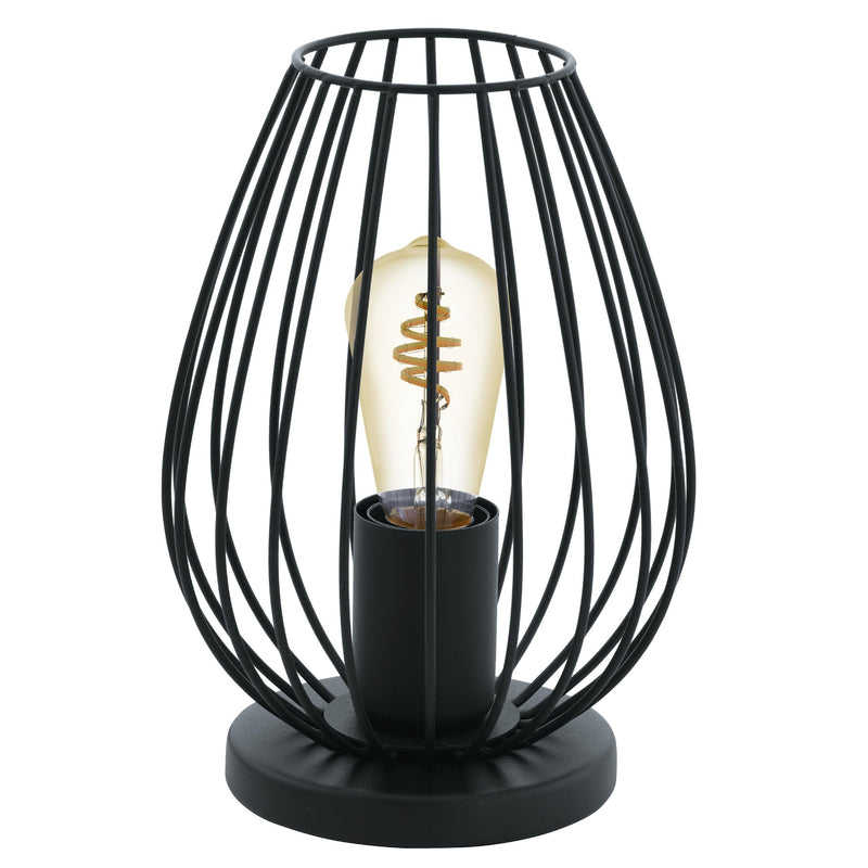 EGLO Tischlampe Newtown, 1 flammige Vintage Tischleuchte, Nachttischlampe aus Stahl, Farbe: Schwarz, Fassung: E27, inkl. Schalter