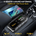 YUSMAN Starthilfe Powerbank für PKW | 6000A Autobatterie Booster für alle Fahrzeuge & 10.0L Diesel mit LED-Taschenlampe, Großdisplay & Springkabel – Ideal für SUV, Motorräder, Rasenmäher