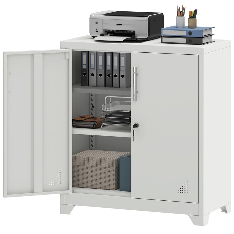 YITAHOME Aktenschrank Abschließbar, Metallschrank mit 2 Verstellbare Einlegeböden, Büroschrank Stahlschrank mit Belüftungslöcher für Arbeitszimmer Büro Garage Schule, Weiß, 80 x 40 x 90cm