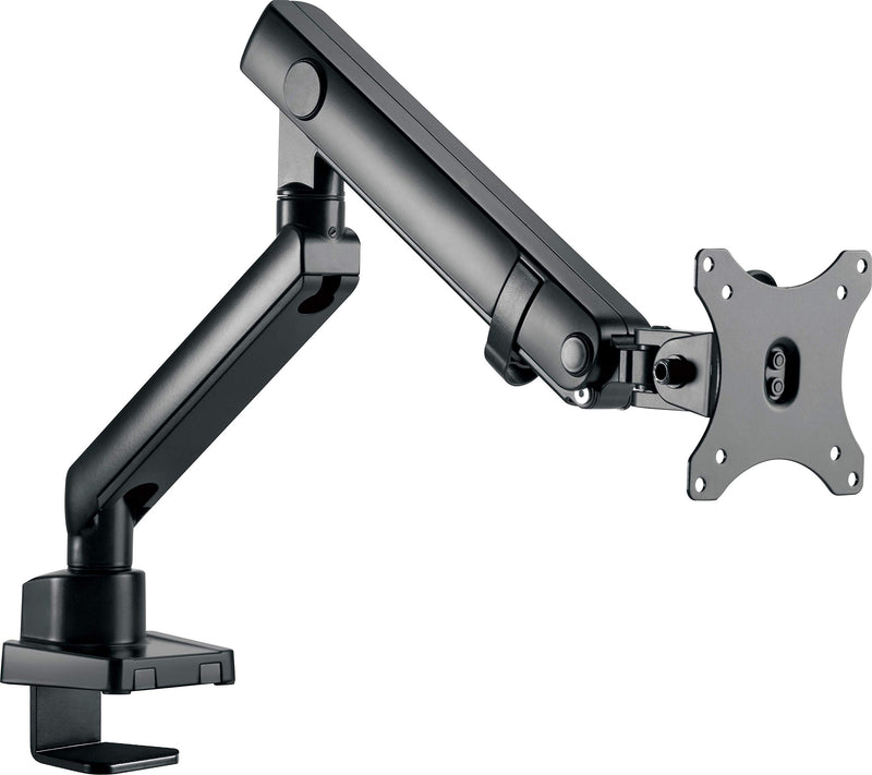 ICY BOX Monitor Halterung für 1 Monitor bis 32 Zoll (bis 8kg, VESA 75x75/100x100), Monitorständer aus Stahl, Schwenk-& Neigbar, Befestigung auf Tischplatte/Tischkante, IB-MS313-T, Schwarz