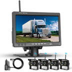 1080P HD Kabelloses Vier-Rückfahrkamera-Kit, 7-Zoll-LCD-Monitor mit 4 Rückfahrkameras für Anhänger, Wohnmobil, Camper, LKW, Auto, Bus, DIY-Führungslinien, IP68 wasserdicht, Nachtsicht, BSD, 12 V-36 V