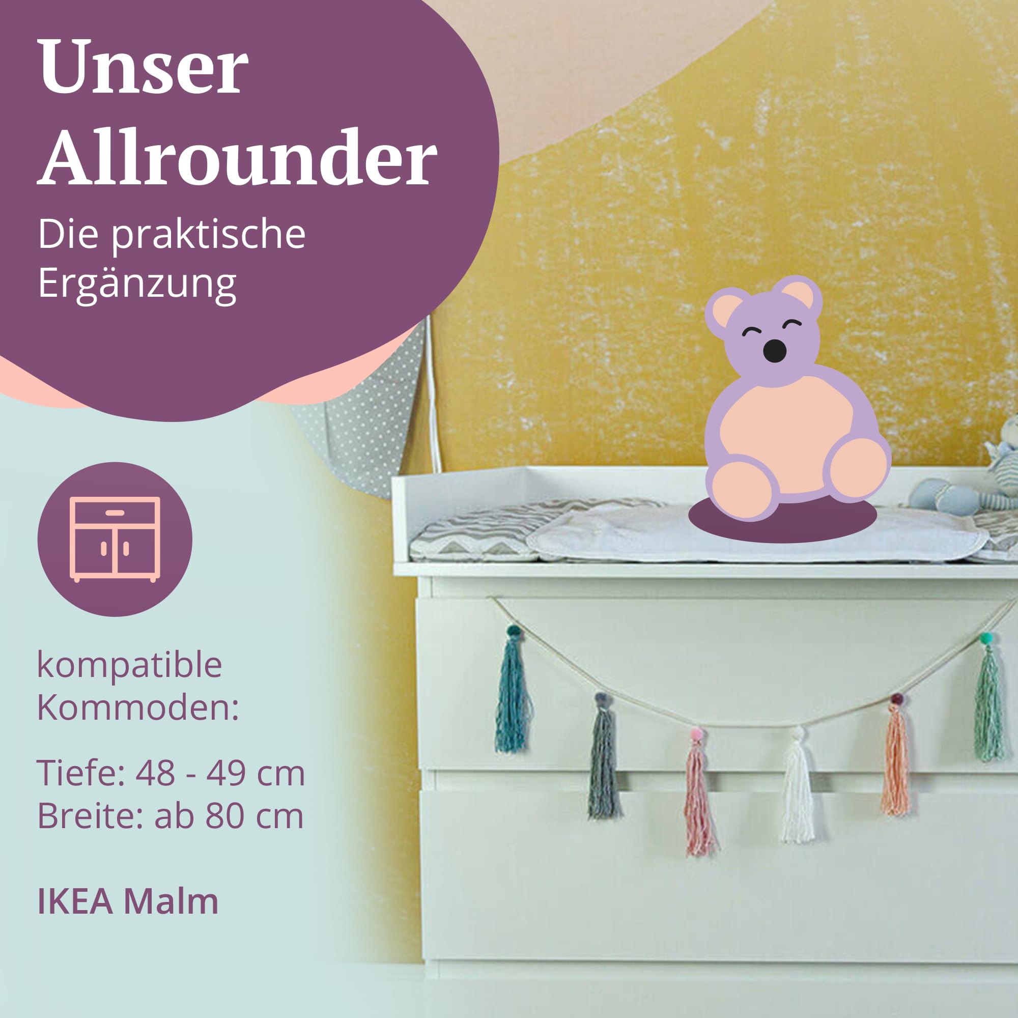 Puckdaddy® Espen | Wickelaufsatz passend für IKEA Malm Kommode u.Ä. | 80x78x10 cm | Wickelauflage aus weißem MDF-Holz | Premium Wickeltischaufsatz inkl. Montagematerial zur Wandmontage
