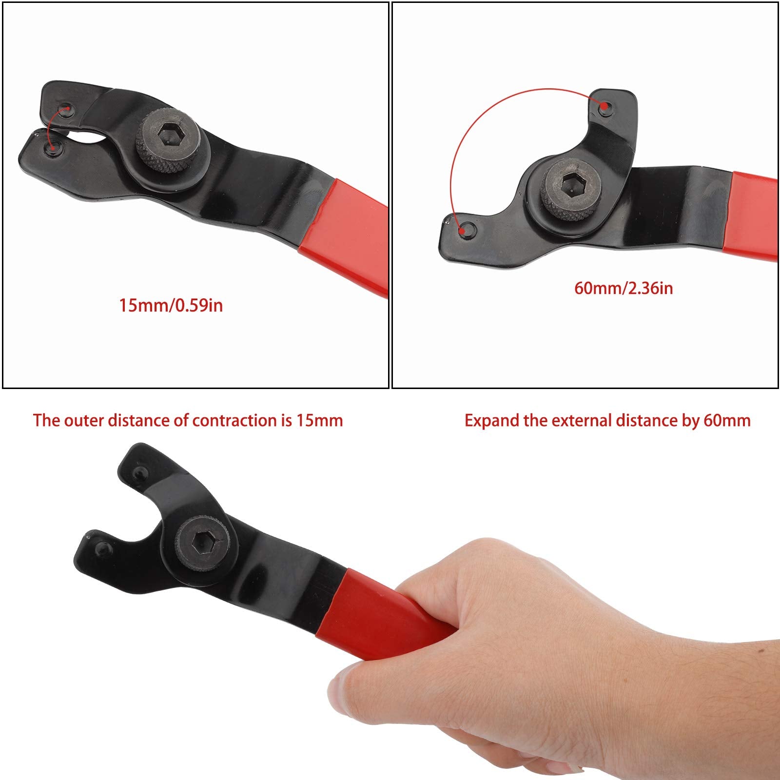 Rybtd Winkelschleifer Stiftschlüssel Universal Verstellbar Zapfenschlüsse Stirnlochschlüssel 8-48 mm Schraubenschlüssel Einstellbar mit Innensechskantschlüssel und 2 Flansch