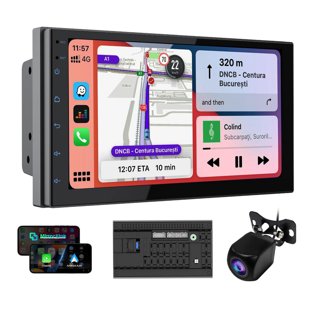Haudio 2 Din Autoradio mit Kabellosem CarPlay &Android Auto, 7 Zoll Touchscreen Autoradio mit Mirror Link,GPS,Sprachsteuerung,SWC/FM/RDS/AM, 25 Sets UI Passend für alle Autos, Mit Rückfahrkamera 2+32G