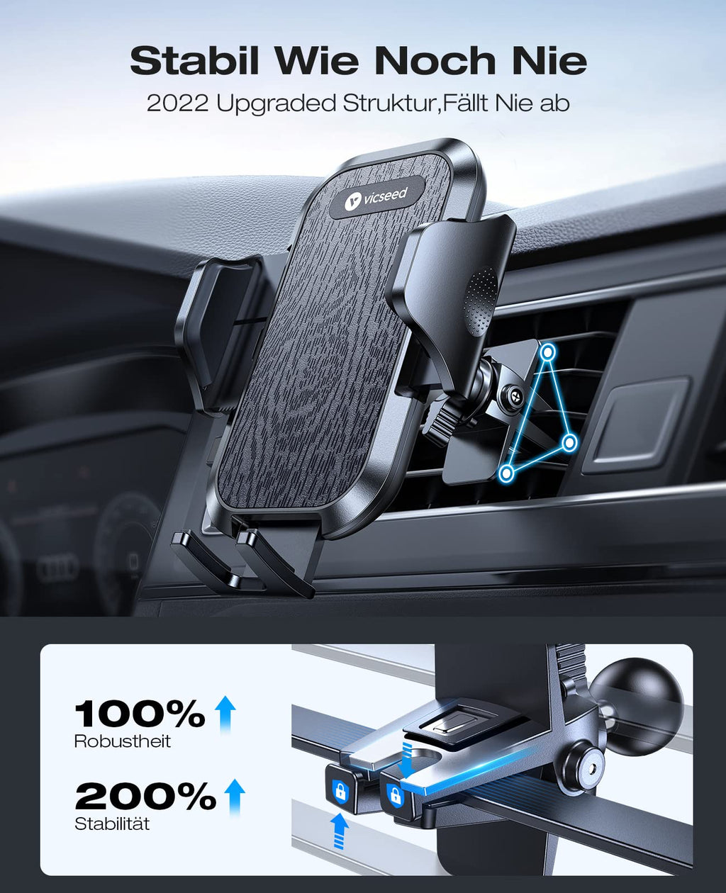 VICSEED 2025 Beste Militärische Handyhalterung Auto [20KG Starker Saugnapf &Metall-Lüftungsclip mit Doppelschloss]360°Drehbare KFZ Handy Halterung Auto Zubehör für iPhone 17 Pro Max Samsung S25 Ultra