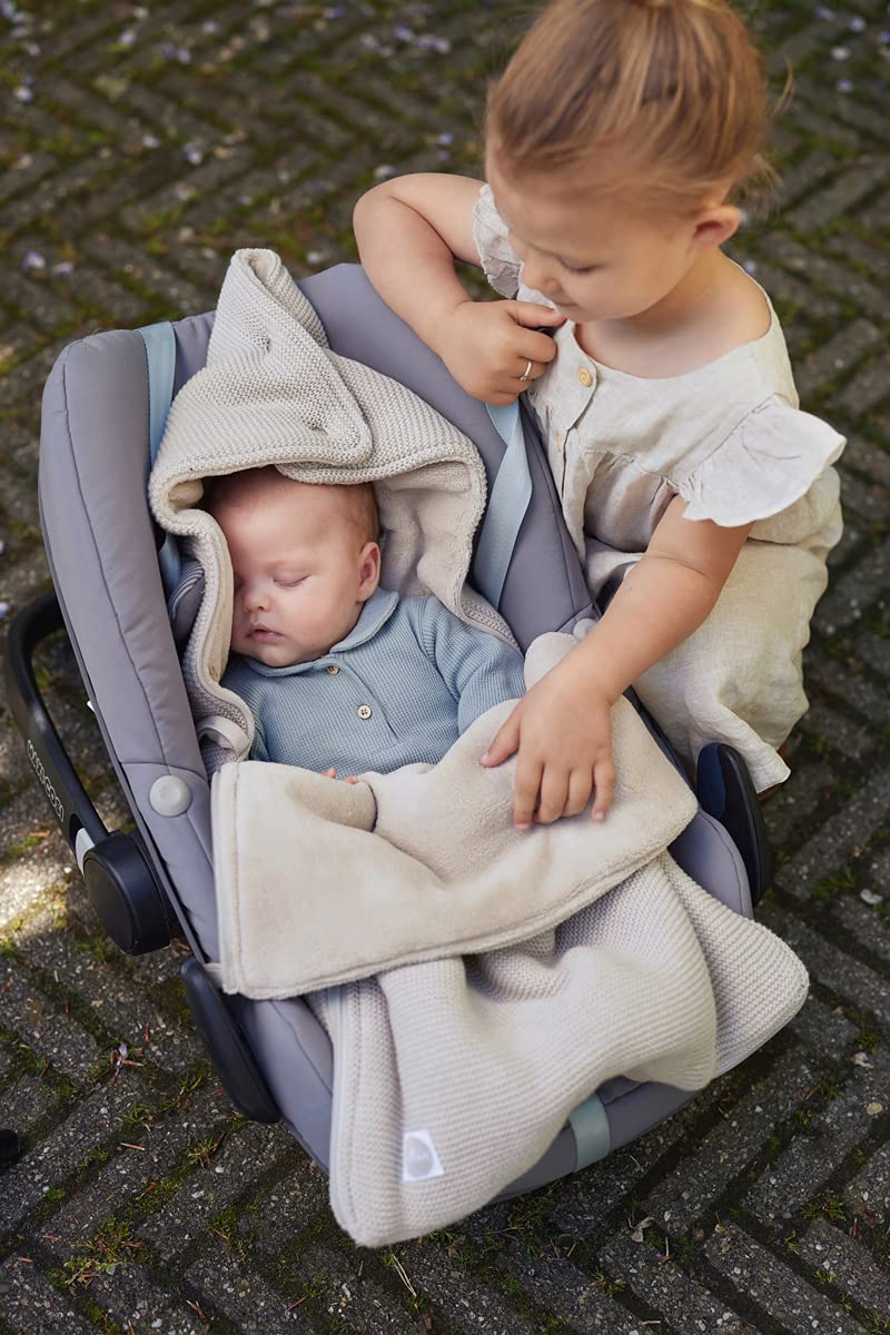 Jollein Fußsack Basic Knit Nougat - Für Babyschale Kinderautositz Gruppe 0+ und Kinderwagen - Für 3-Punkt- und 5-Punkt-Gurt - Strickmuster und Fleece Futter - Beige