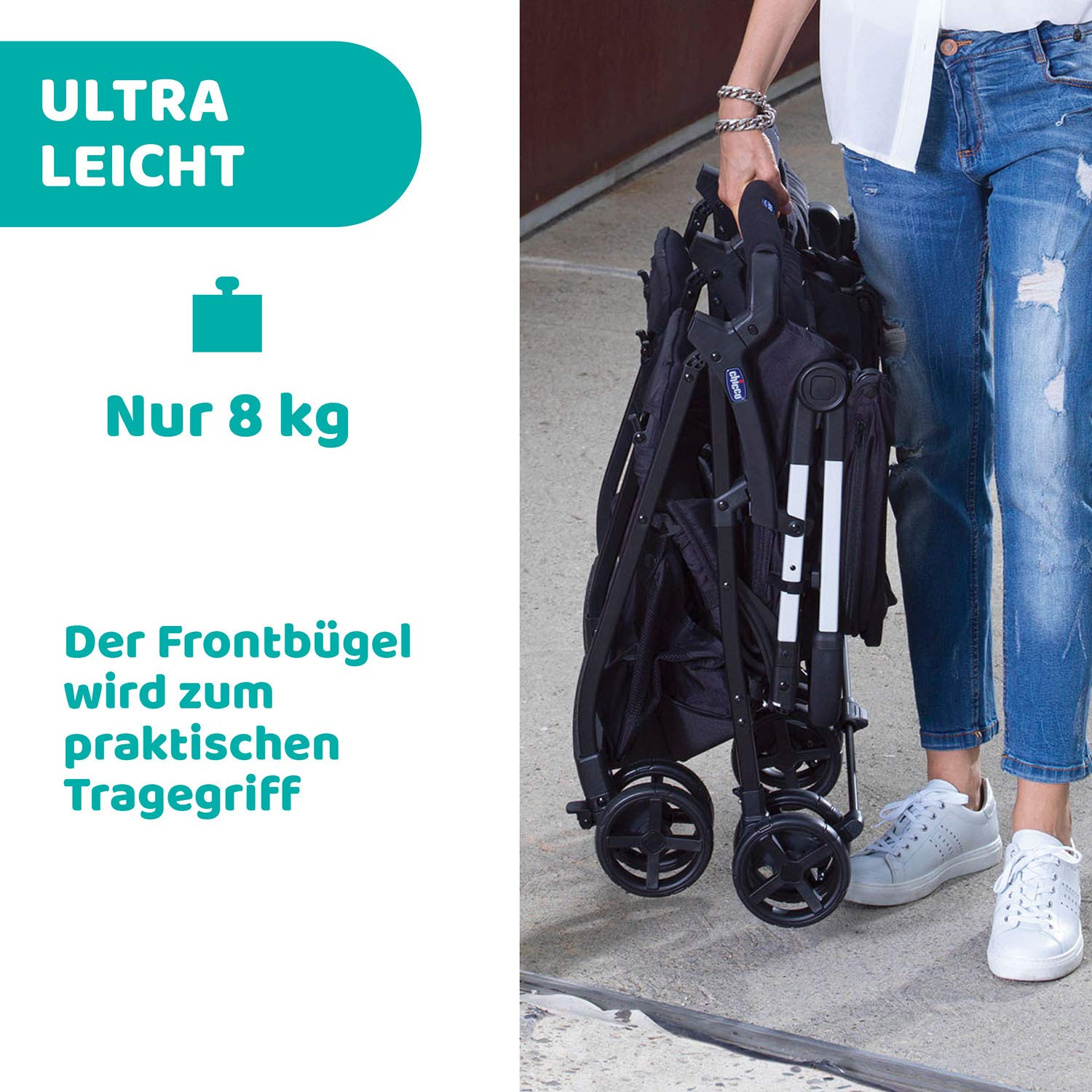 Chicco OHlalà Twin Geschwisterwagen von Geburt bis 15 kg, Kinderwagen für Zwillinge und Geschwister, Verstellbarer Faltbarer Zwillingsbuggy, Regenschutz und Ausziehbares Verdeck