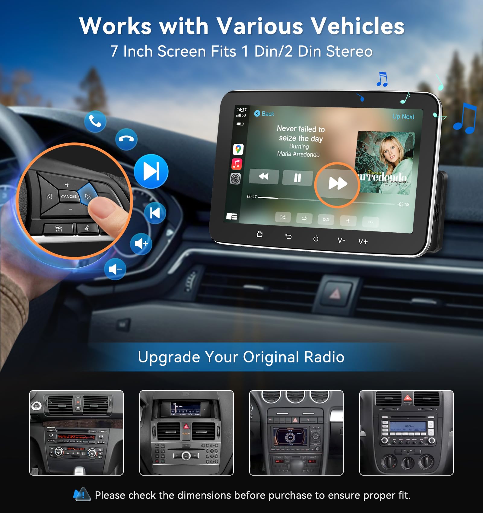 PORMIDO Autoradio mit Bildschirm DAB+, 7 Zoll 1 Din Android 13 Apple CarPlay Android Auto Touch Screen Display, Wireless Car Play Radio mit Bluetooth WiFi Navi MirrorLink FM RDS GPS SWC USB EQ