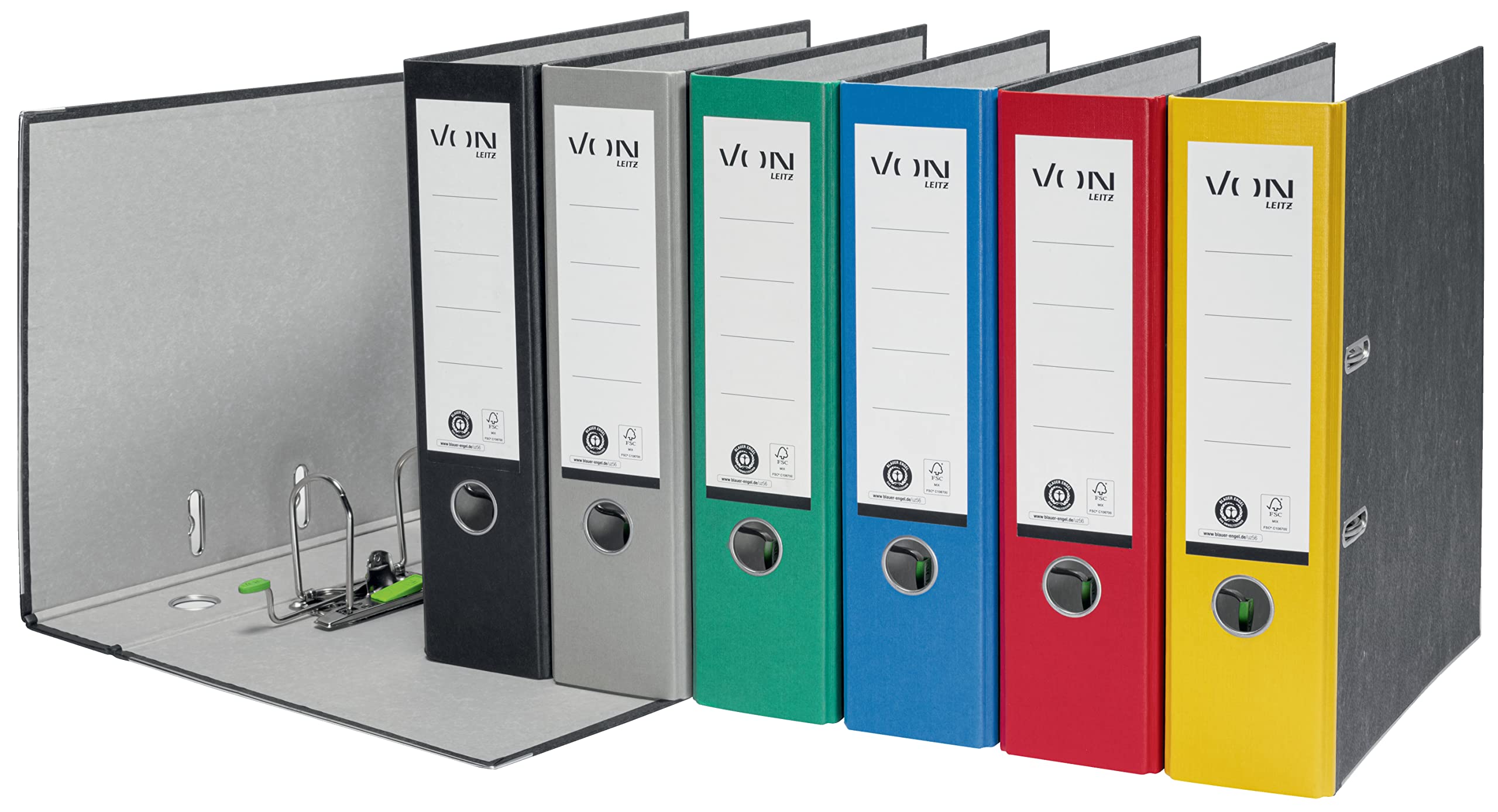 VON Leitz Ordner A4, 10er Pack, 100 % Recyclingpapier, 80 mm Rückenbreite, Für 600 Blatt, Blauer Engel & FSC-zertifiziert, Für Schule, Studium & Zuhause, Schwarz, 10530095