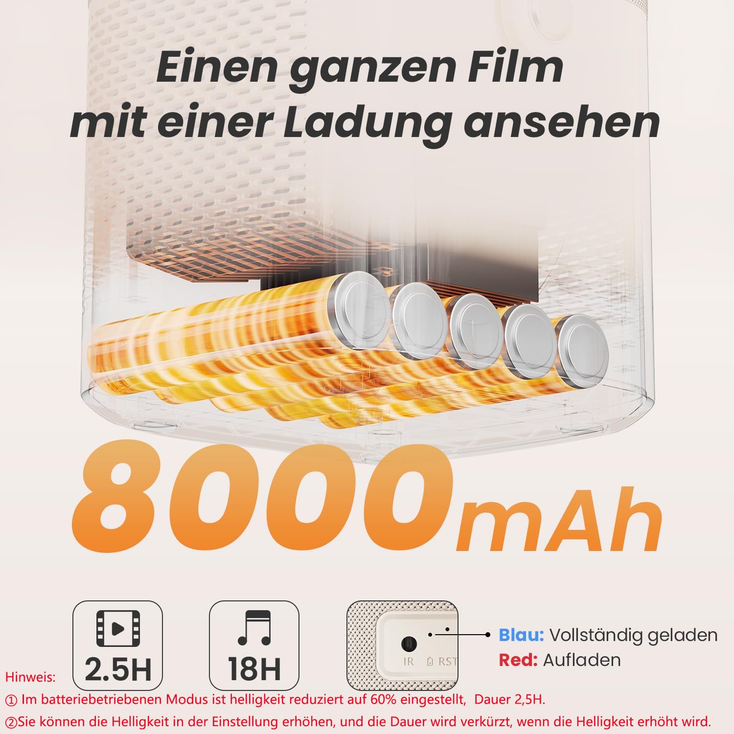 Beamer Sound by JBL, T2 Portable Projektor FHD 1080P Native Outdoor Beamer mit 2.5H Built-in Batterie/Autofokus/Trapezkorrektur Klein Projektor Heimkino, Projector für Handy/Laptop/HDMI/USB