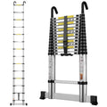 gymount Aluminium Teleskopleiter 4,1 m, Leiter Ausziehbar mit Stabilisator und Abnehmbaren Haken, Klappleiter, Mehrzweckleiter, Stehleiter, Haushaltsleiter, Außenleiter, 150 kg Belastbarkeit