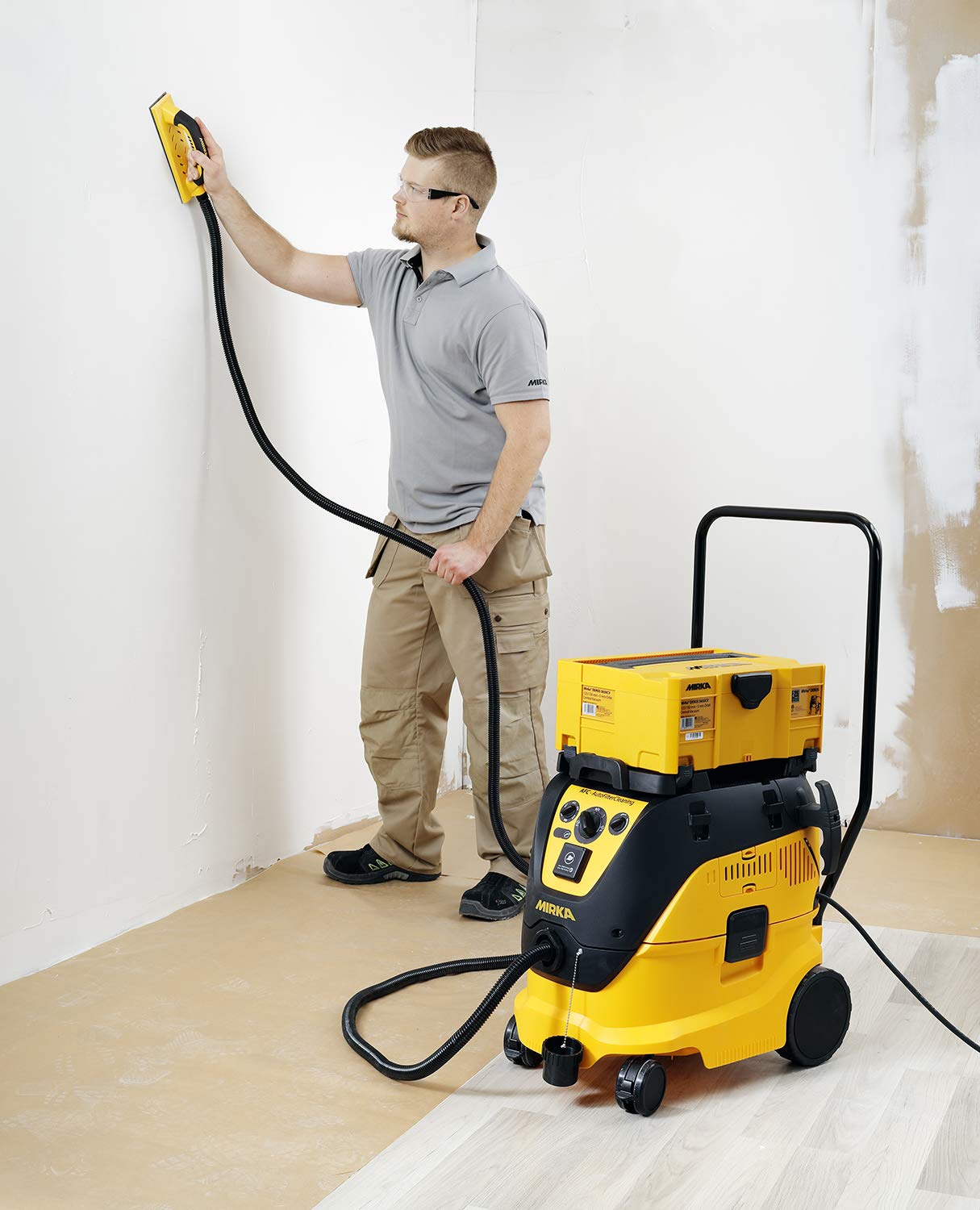 Mirka Handy Handschleifer mit Klett und Absaugung für 80x230mm Schleifstreifen, Schleifklotz zum Schleifen von Spachtel, Gips, Holz, Staubfreies Schleifen, 8391200111