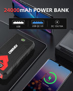 CARHEV Starthilfe Powerbank für pkw, 3000A Spitzenstrom Auto Starthilfe Powerbank mit LCD Display für bis zu 8L Benzin und 8L Dieselmotor, 12V Jump Starter mit USB Schnellladung und LED Taschenlampe