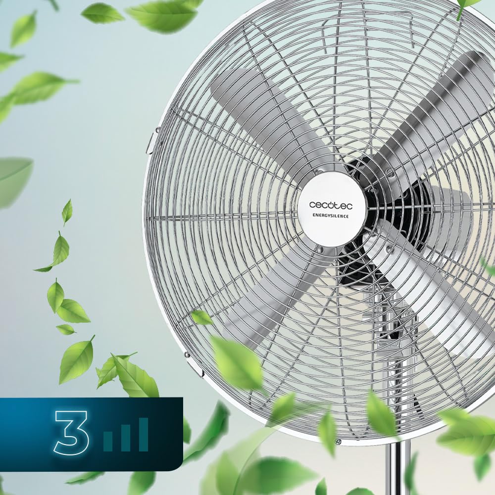 Cecotec Standventilator EnergySilence 620 Retrostyle. 50 W, Chrom-Finish, 16 Zoll Durchmesser mit 4 Flügeln, 3 Geschwindigkeiten, Oszillation, höhenverstellbar, maximale Sicherheit