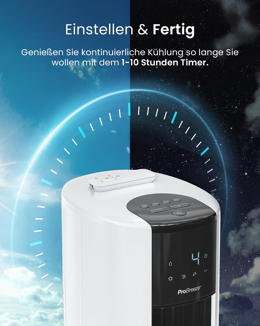 Pro Breeze OmniAir Turmventilator mit Wasserkühlung - Luftkühler mit Fernbedienung, 4 Modi, 4 Gebläsestufen - Ventilator leise - Mobile Klimaanlage ohne Abluftschlauch - Verdunstungskühler, 7L