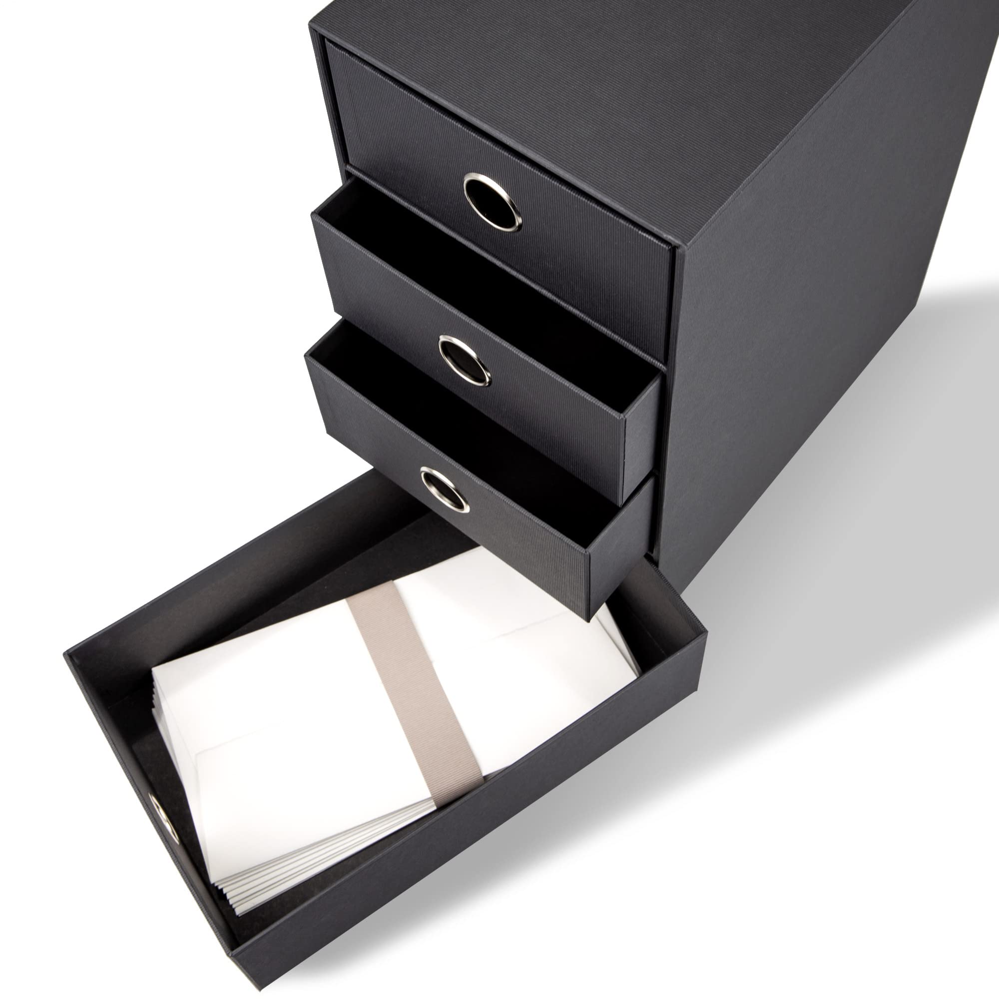 Rössler SOHO 4er Schubladenbox aus Papier | Büro Organizer Schreibtisch | Schubladen Organizer Büro Zubehör & Bürobedarf | Schreibtisch Organizer Box | 18 x 25 x 32 cm | 1 Stück | Farbe: Schwarz