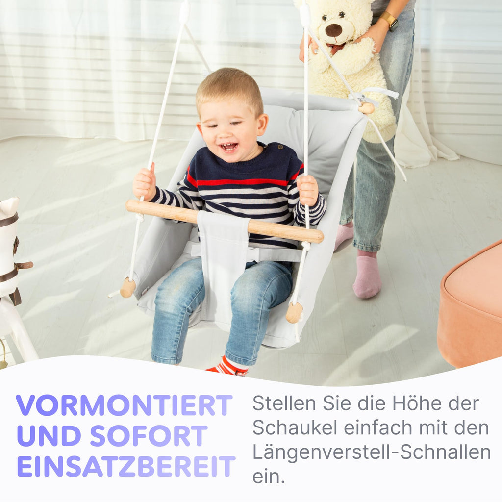 Leinwand Baby Hängematte Schaukel von Cateam - Hängende Schaukel aus Holz für Baby mit Sicherheitsgurt und Montageteilen. Baby Hängemattenstuhl Geburtstagsgeschenk. (Elfenbein)