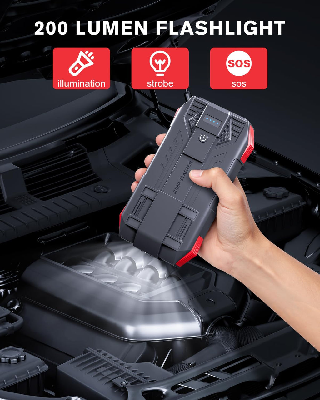 Povasee 6000A UltraSafe Starthilfe Powerbank für Pkw, 12V Booster Auto Starthilfe (bis zu 10L Benzin/8L Diesel), Starter Powerbank mit Starthilfekabel, Kfz Jump Starter mit LED und 2 USB-Ausgänge
