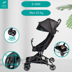 Urban Kanga Bandicoot Reisebuggy fürs Flugzeug-Handgepäck – Ultraleichter, Kompakt Zusammenklappbarer Buggy bis 22 kg mit Schultergurt & Abdeckung (Midnight Black)