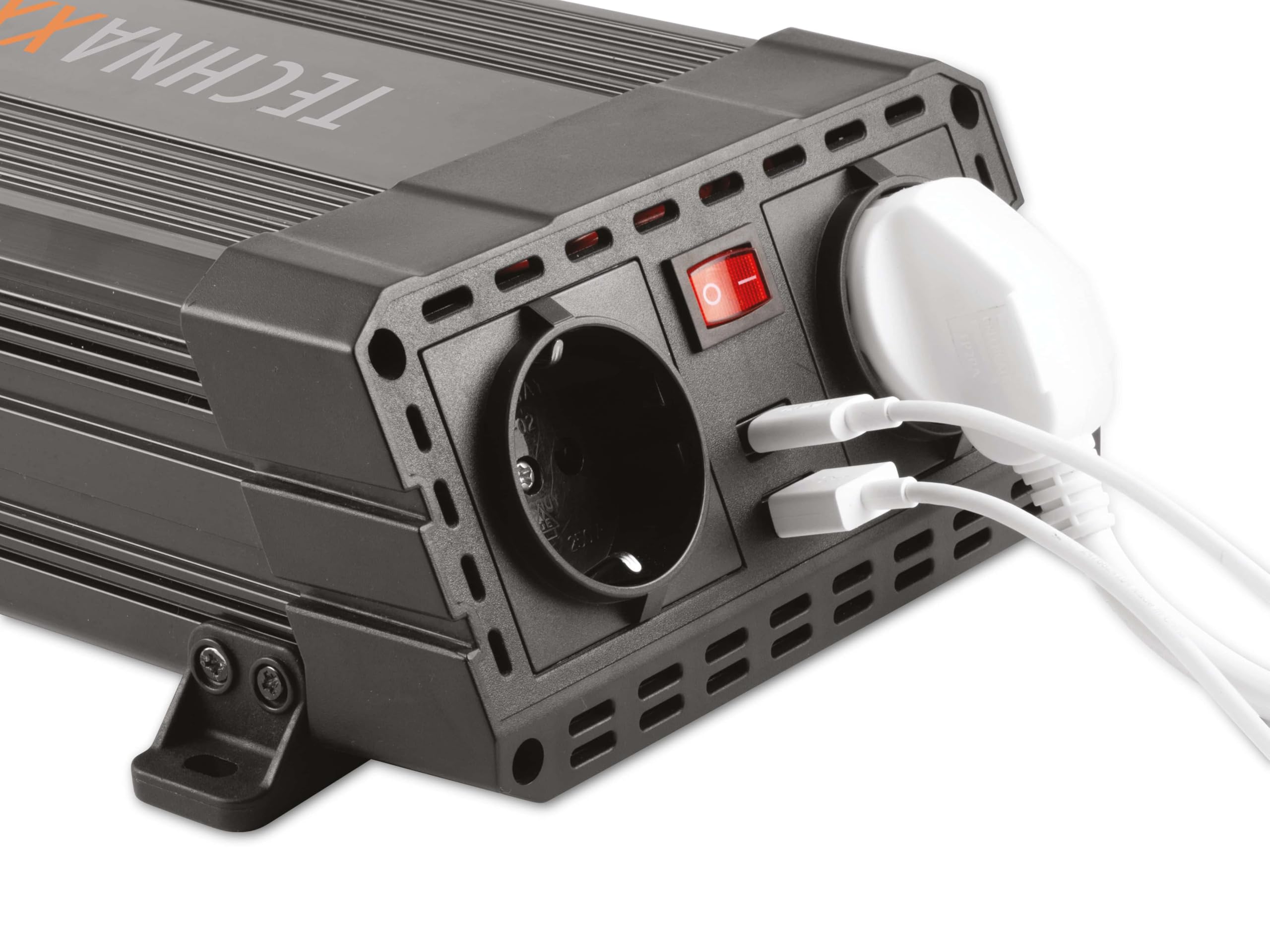 Technaxx Wechselrichter 24V auf 230V - LKW Inverter mit 2X Schuko-Stecker und 2X USB-Port - Power 600W / 1200W (Spitze) - Spannungswandler TE19 24V