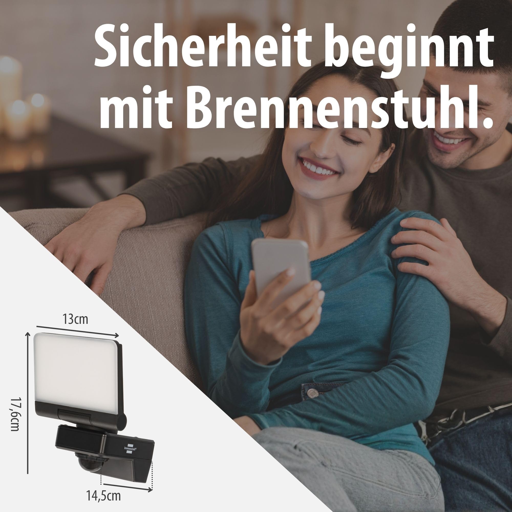 Brennenstuhl Connect WiFi LED Strahler WF 2051 P (24W, 2800lm, IP54, diverse Lichtfunktionen über App einstellbar, Außenstrahler zur Wandmontage mit Bewegungsmelder)