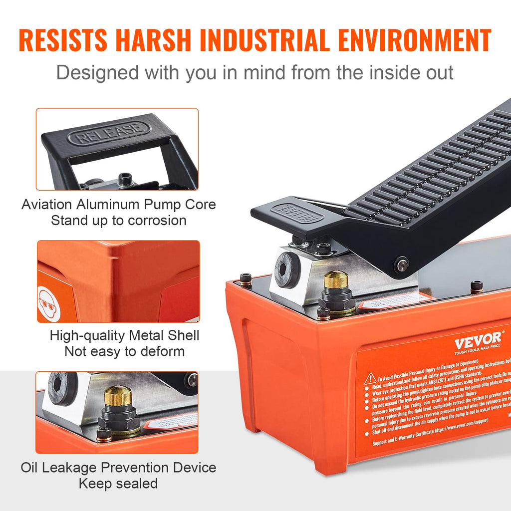 VEVOR 1,6L Lufthydraulische Pumpe 700bar Hydraulikpumpe 0,8L/min (ohne Last) 0,16L/min (Belastung) Hydraulische Fußpumpe mit 2m Schlauch Luft Fußpumpe Fußbestätig inkl. Lufteinlass-Adapter PTFE-Band