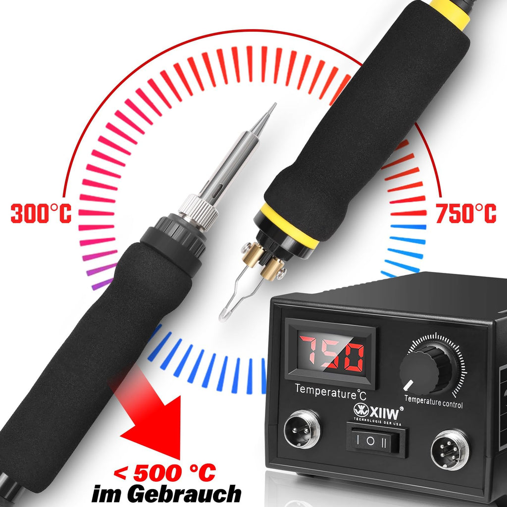 100W 165 teilig Brandmalstation, Brandmalerei und Lötkolben Satz, 5X Lötspitzen & 2X Stift, Holzbrenner Brennkolben Brandmalgeräte, Lötstation Lötset für Holz, Leder und Kork, Temperatur max. 750°C