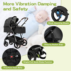 Lnhcrbs Kinderwagen 3 in 1,Kinderwagen Set ist ein mit einer Hand faltbarer Aluminiumrahmen, Bergsteiger Stoller ist aus Leder, wasser- und schmutzabweisend, Für 0-4 Jahre, 22KG(Schwarz)
