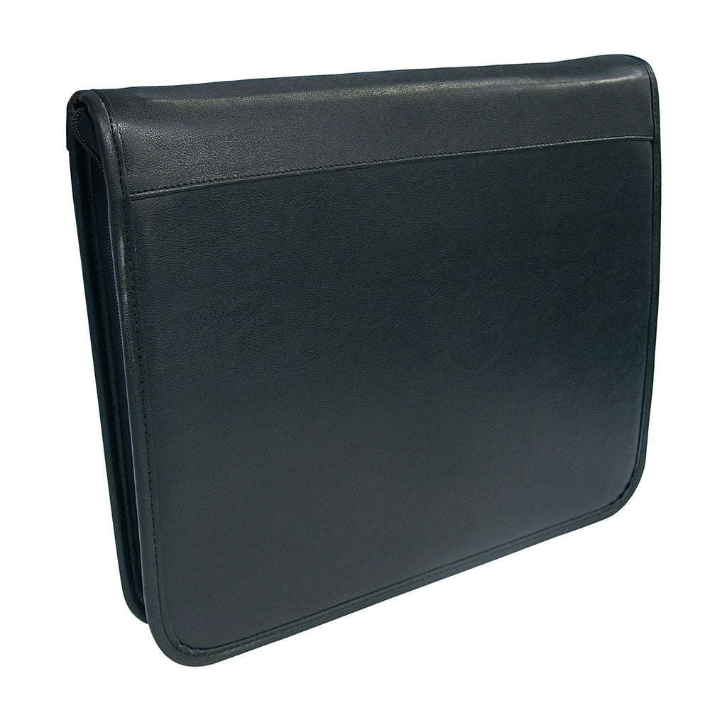 WEDO 581101 Collegemappe A4, genarbtes Kunstleder, Reißverschluss, mehrere Fächer, herausnehmbare 4-Ring-Mechanik, Stiftschlaufen, inkl. Solar Taschenrechner, schwarz