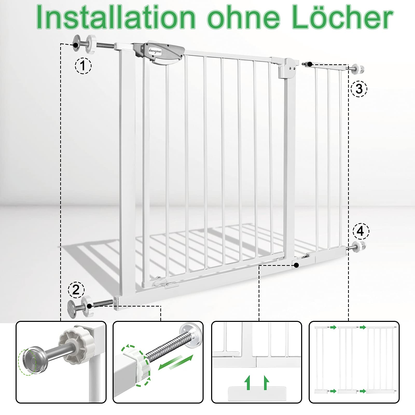 UISEBRT Türschutzgitter Ohne Bohren Treppenschutzgitter für Kinder 95-105cm breit, Auto-Close Baby Schutzgitter Metall Gitter Weiß