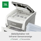 Leitz IQ Autofeed Small Office Aktenvernichter, 50 Blatt Papierstapel schreddern, Zeit sparen mit automatischem Einzug, Partikelschnitt P4, 20L Abfallbehälter, Leiser Betrieb für Büro, 80350000