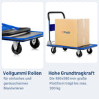 Pallit Transportwagen klappbar Blau 300 kg Rollwagen mit lenkbarer Vollgummi-Bereifung Anti-Rutsch Plattformwagen Transporthilfe Handwagen Carry
