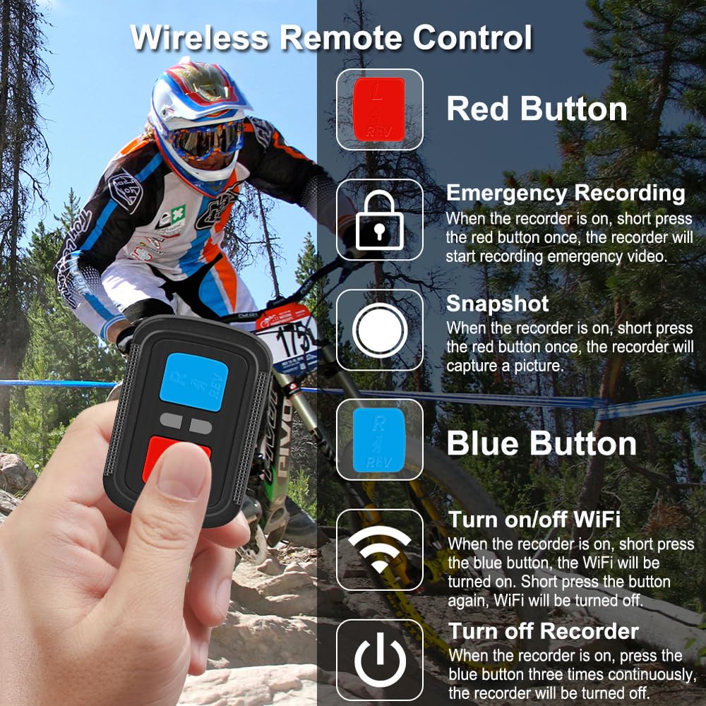 VSYSTO HD 1080P Motorrad Fahrrad Helm Kameras, Outdoor Portable WiFi Front und Rear Kamera Nachtsicht wasserdichte Action Cam DVR, Loop Recording, G-Sensor (Black-D5M)