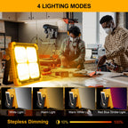 100W LED Baustrahler Akku Solar Arbeitsleuchte Tragbare, 10000LM 12000mAh Akku Arbeitsleuchte USB-Wiederaufladbar, 4 Lichtmodi, Campinglampe Tragbar im Freien für Notfälle, Baustelle, Camping, Garage