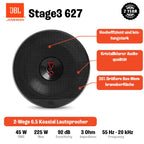 JBL Stage3 627 2-Wege Auto Lautsprecher Set von Harman Kardon - 225 Watt KFZ Autolautsprecher Boxen 16 - 17 cm, Black
