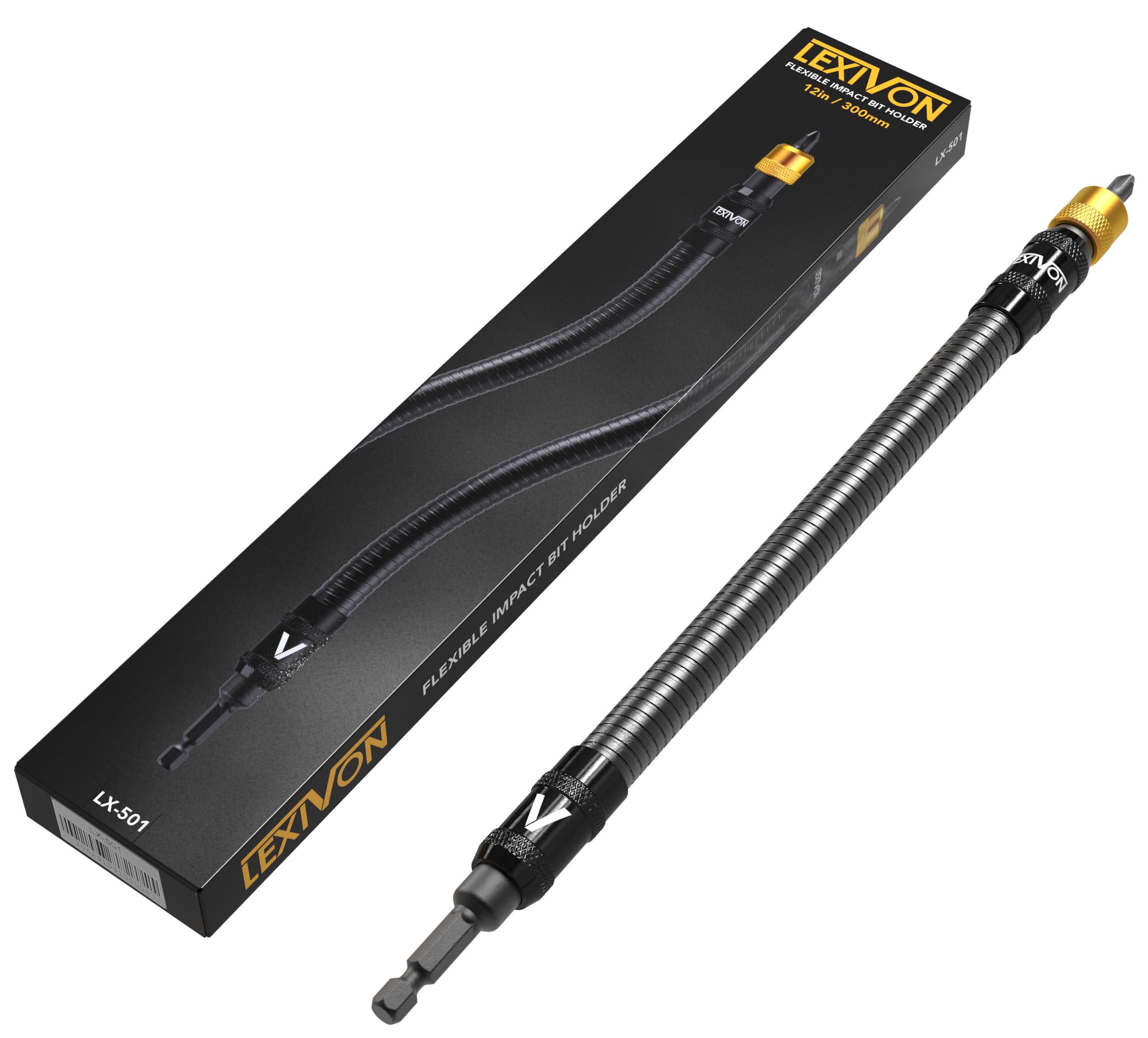LEXIVON 12-Zoll Flexible Verlängerung für Bohrer, Schnellwechsel mit 1/4-Zoll Sechskantschaft, Geeignet für 3600 U/min, Nussaufsatz für Akkuschrauber (LX-501)