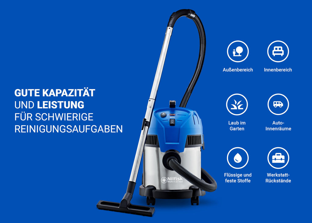 Nilfisk Multi II 22L INOX Nass Trockensauger - Staubsauger für Werkstatt, Haus, Garten und Auto (1200 W)