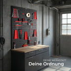 tectake® Werkzeug Lochwand aus Metall, 240 x 60 x 2 cm, Werkzeugwand Lochplatte, inkl. Werkzeughalter Set Haken und Halterungen, Wandregal Regalsystem für Werkbank, Garage, Werkstatteinrichtung - 6tlg