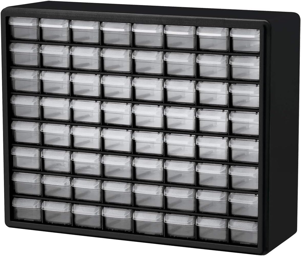 Akro-Mils 10164 Schubladenschrank mit 64 Schubladen, Kunststoff, für Garage, Perlen- und Make-up-Organizer, Lego-Aufbewahrung, Lehrer-Werkzeugkasten und mehr, 50,8 x 15,2 x 40,6 cm (B x T x H) Schwarz