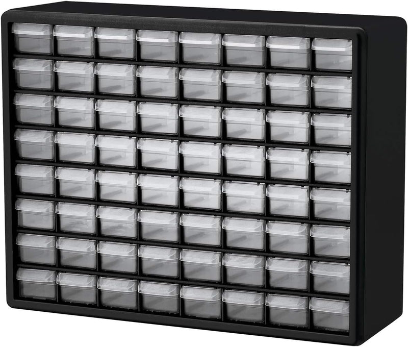 Akro-Mils 10164 Schubladenschrank mit 64 Schubladen, Kunststoff, für Garage, Perlen- und Make-up-Organizer, Lego-Aufbewahrung, Lehrer-Werkzeugkasten und mehr, 50,8 x 15,2 x 40,6 cm (B x T x H) Schwarz