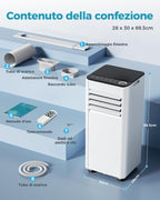 Mobile Klimaanlage 9000 BTU mit Abluftschlauch | 4-in-1 Mobiles Klimagerät | Leiser Betrieb <48 dB | Digitaldisplay + Fernbedienung | Fenster-Installationsset | 24h-Timer | Für Räume bis 25 m²