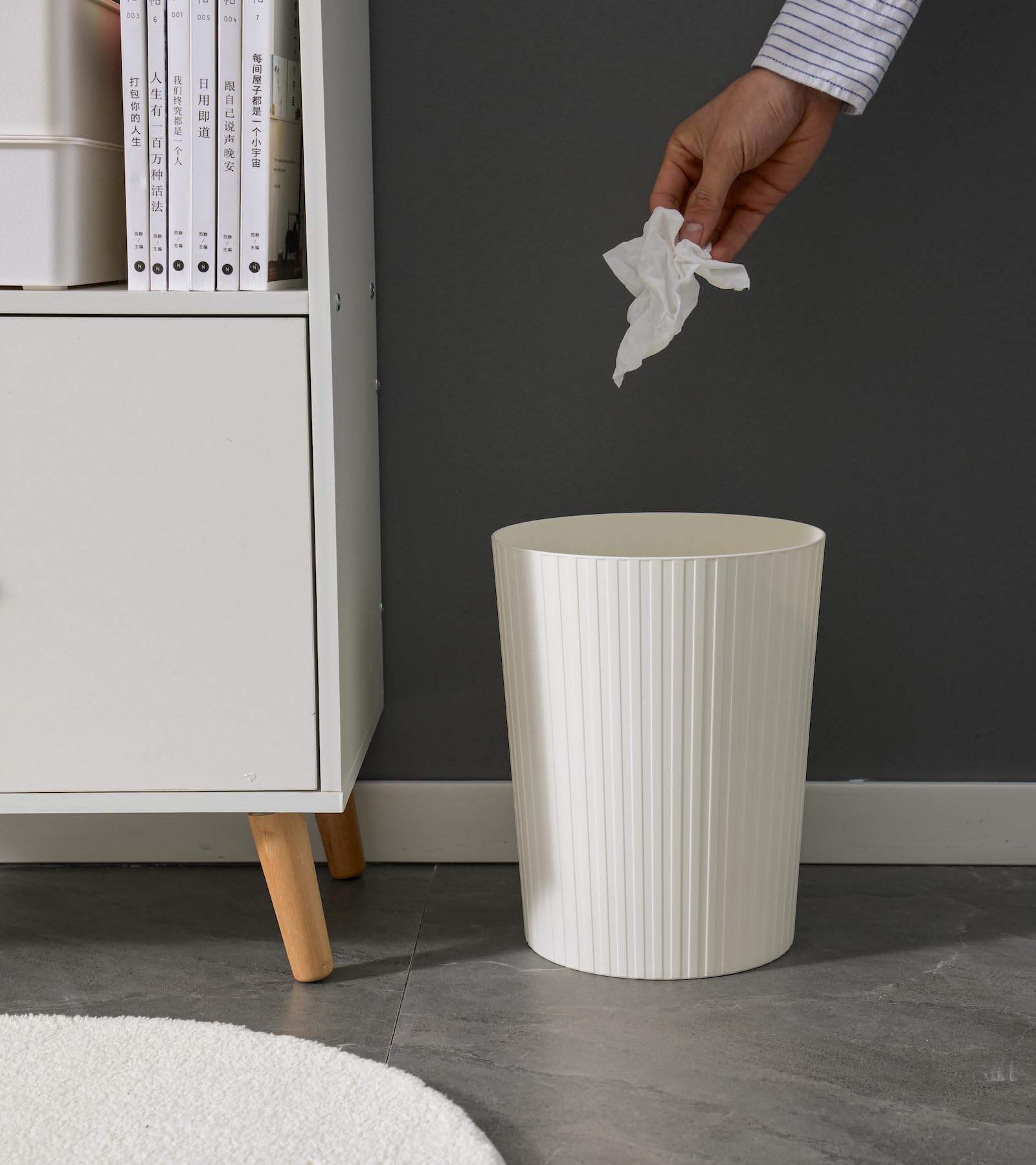 Cetomo 7.2L*3 Mülleimer, Abfalleimer, Müllbehälter, Papierkorb, Abfallbehälter, Plastikmülleimer für Papierabfall, Büro, Schlafzimmer, Kunststoff (PP), Weiß, 7.2L - 3er Pack