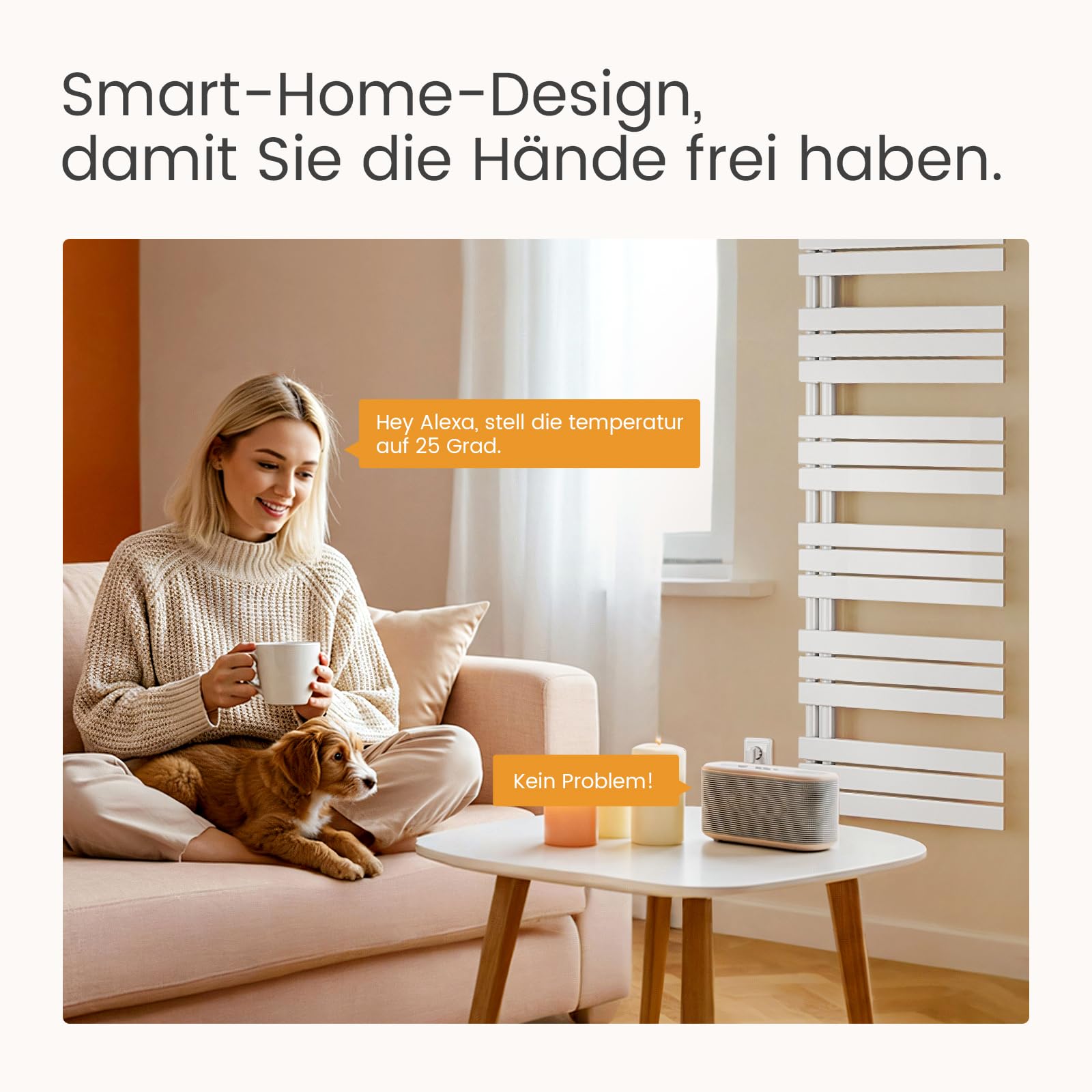 EMKE Badheizkörper Elektrisch 1320x500 mm, WiFi Intelligenter Handtuchheizkörper Elektrisch mit Thermostat, Elektrischer Handtuchwärmer Handtuchtrockner mit Heizstab Weiß 800W